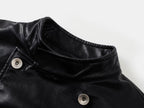 Placket Double-Breasted Stand Collar Leather Jacket