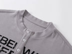 Printed Henley‑Collar Long‑Sleeve Long Polo Tee