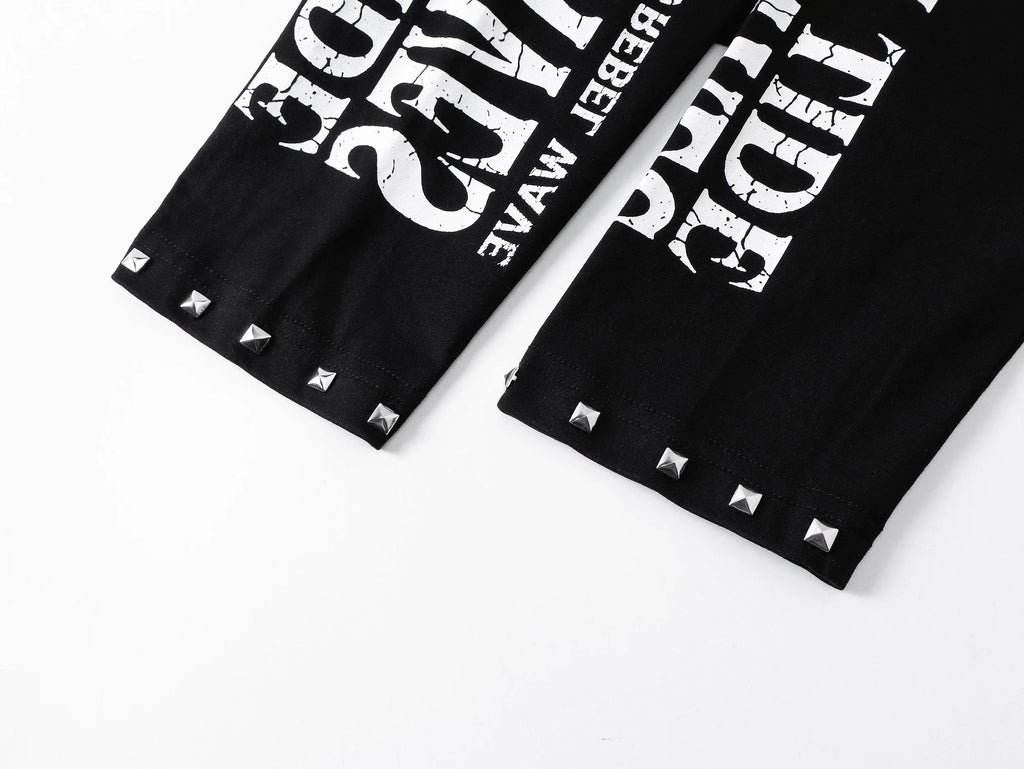 Russian Text & Rivet Print Long Sleeve Polo