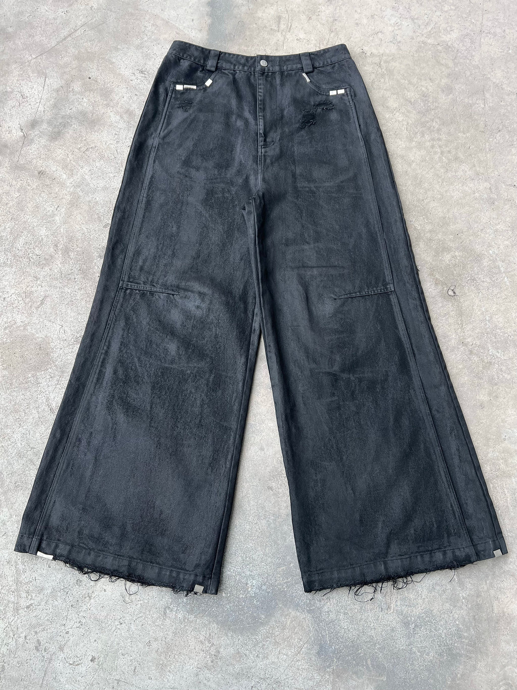 Hand-Waxed Damaged Wide-Leg Pants
