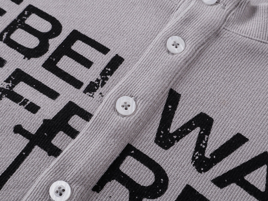 Printed Henley‑Collar Long‑Sleeve Long Polo Tee