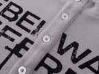 Printed Henley‑Collar Long‑Sleeve Long Polo Tee