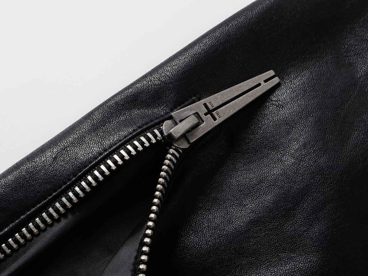 Placket Double-Breasted Stand Collar Leather Jacket