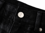 Frayed Fringe Wax‑Coated Denim Flare Pants
