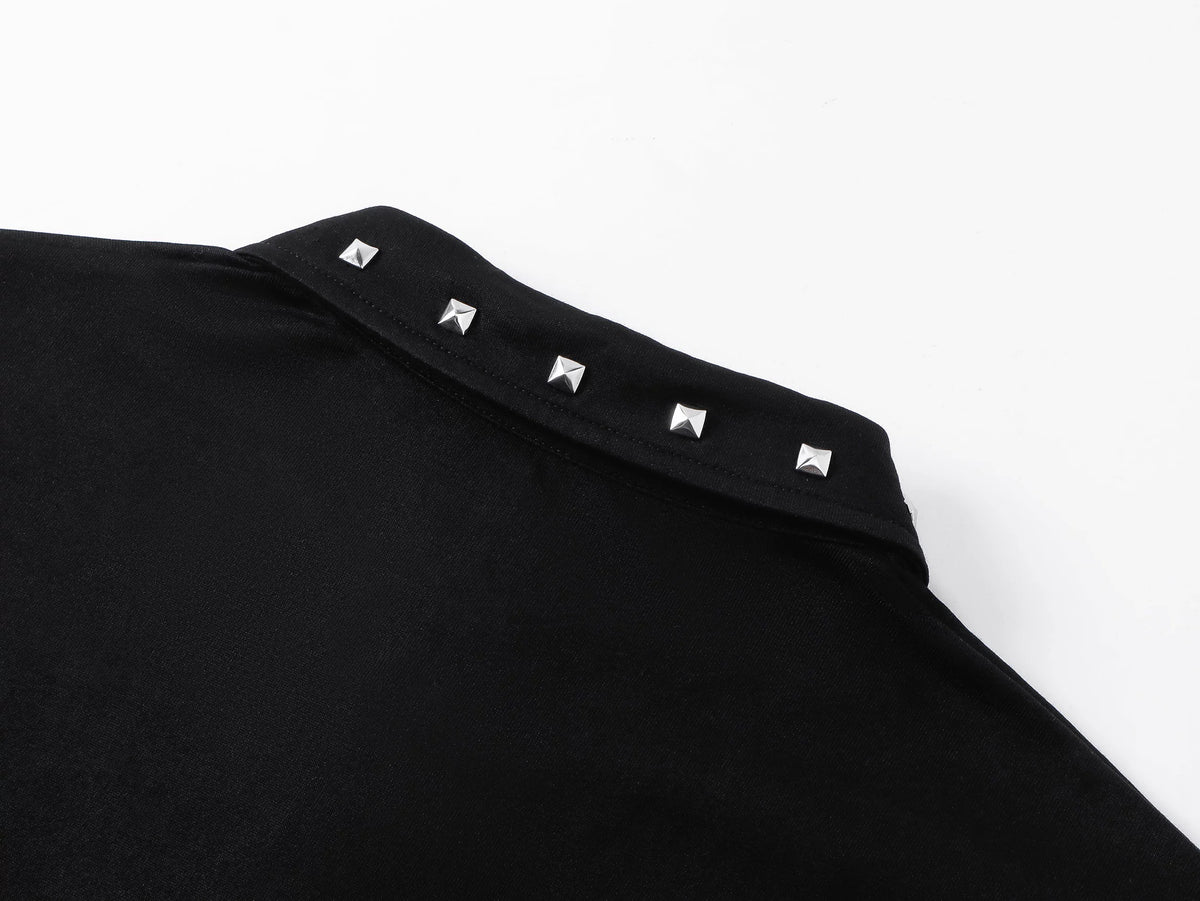 Russian Text & Rivet Print Long Sleeve Polo