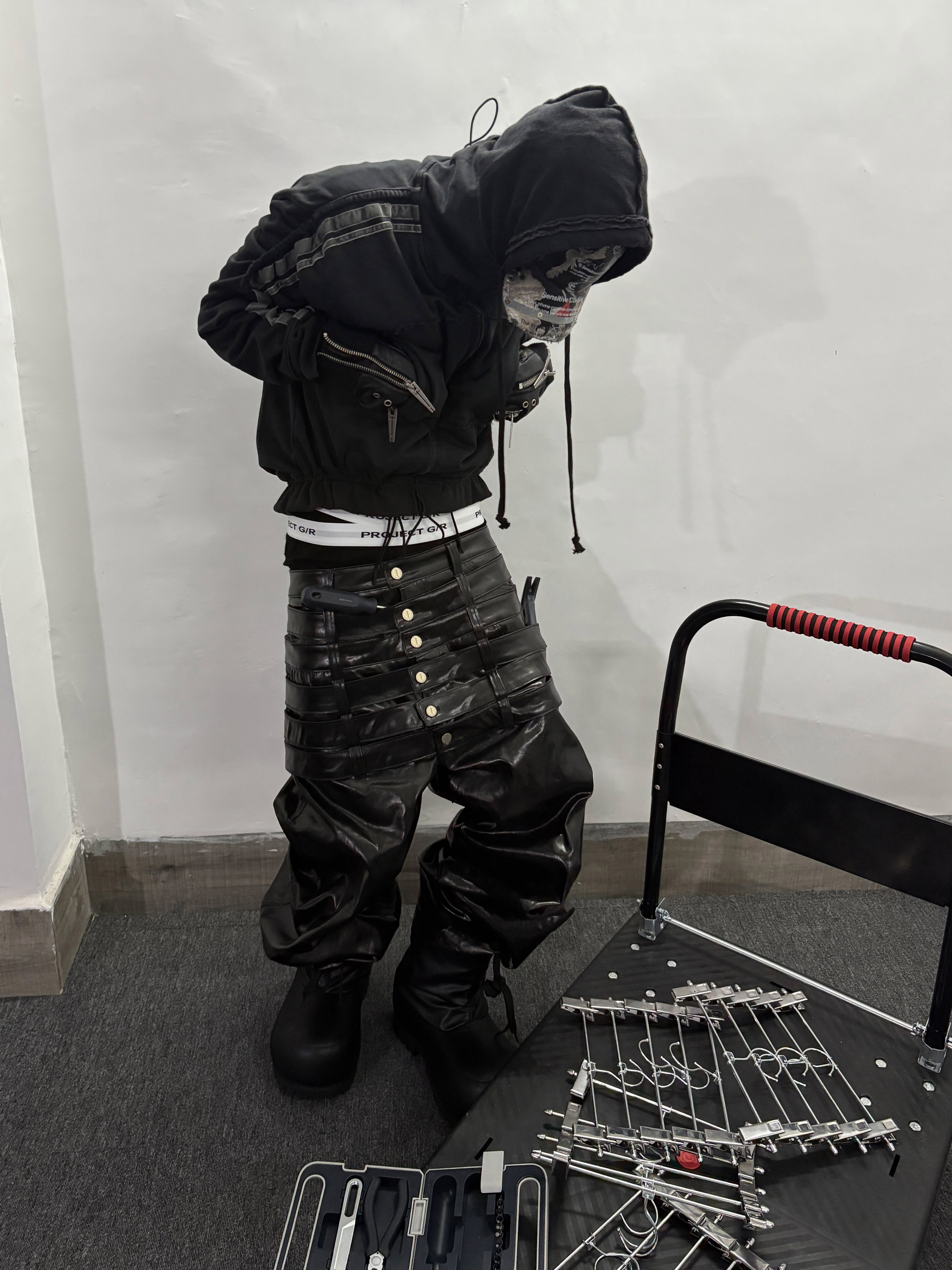 Multi-Waist Coated Biker Pants