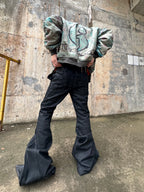 Hand-Painted Waxed Flare Pants