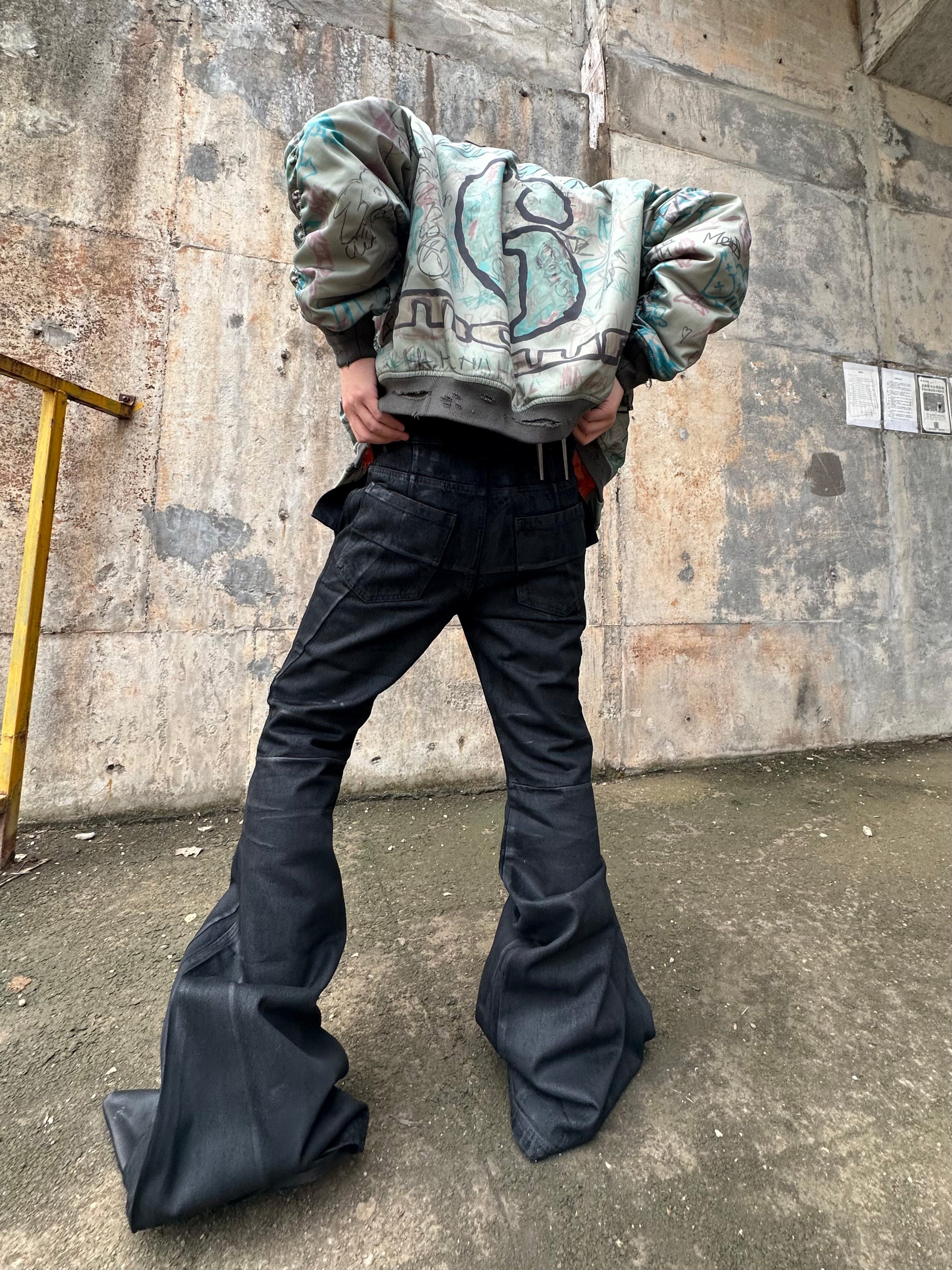 Hand-Painted Waxed Flare Pants