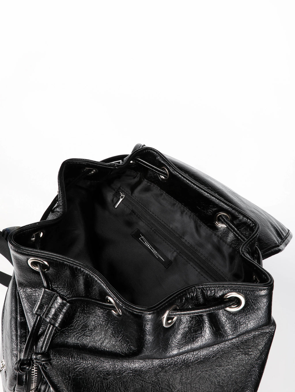 Multi-Zipper Cracked Leather Backpack, Multi-Pocket School Bag
