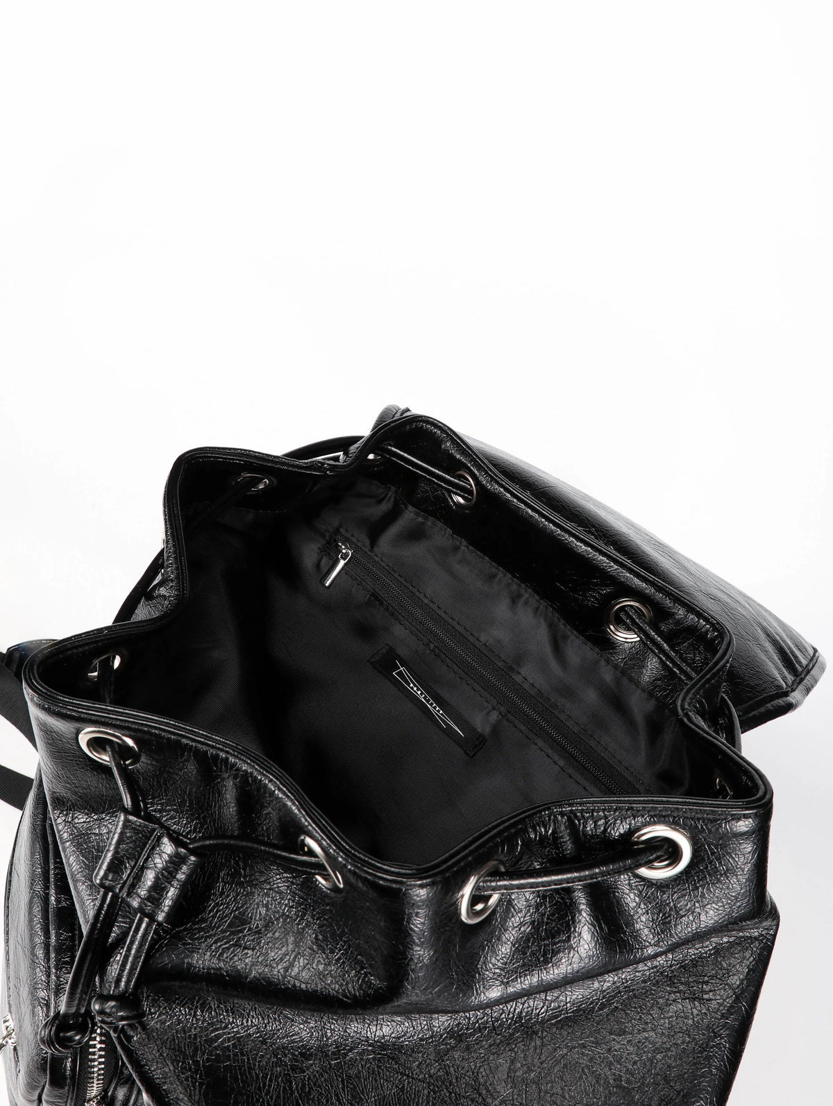 Multi-Zipper Cracked Leather Backpack, Multi-Pocket School Bag