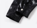 Splatter Distressed Patchwork Croc Leather Jacket, Mixed-Leather Denim Outerwear