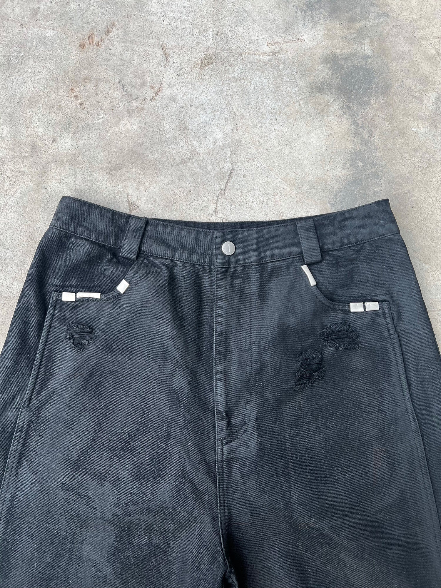 Hand-Waxed Damaged Wide-Leg Pants