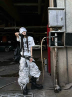 White Distressed Waxed Cropped Wide Leg Pants