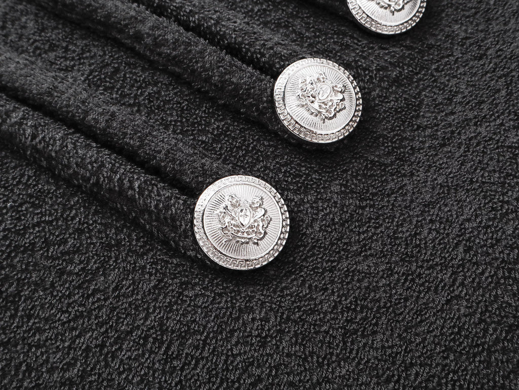 Napoleon Court Standing Collar Double-Breasted Terry Cloth Long Sleeve Jacket