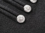 Napoleon Court Standing Collar Double-Breasted Terry Cloth Long Sleeve Jacket