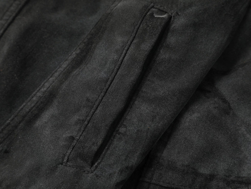 Suede Washed Distressed Jacket, Dirty Creased Denim Outerwear