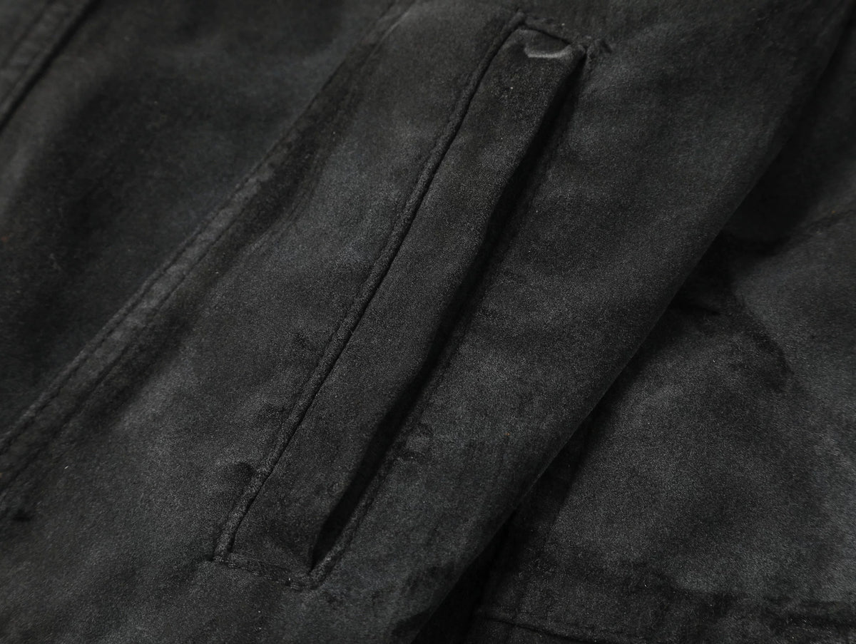 Suede Washed Distressed Jacket, Dirty Creased Denim Outerwear