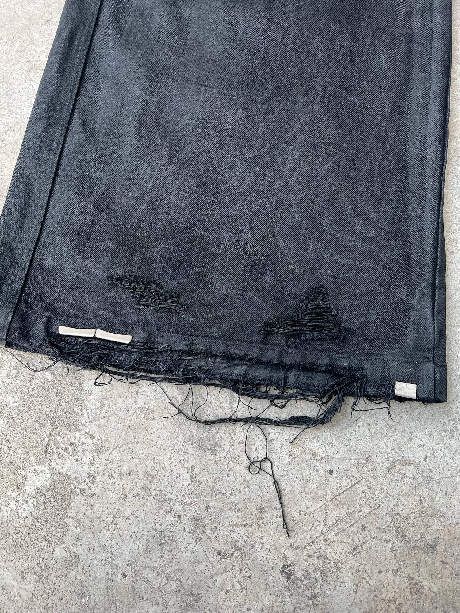 Hand-Waxed Damaged Wide-Leg Pants