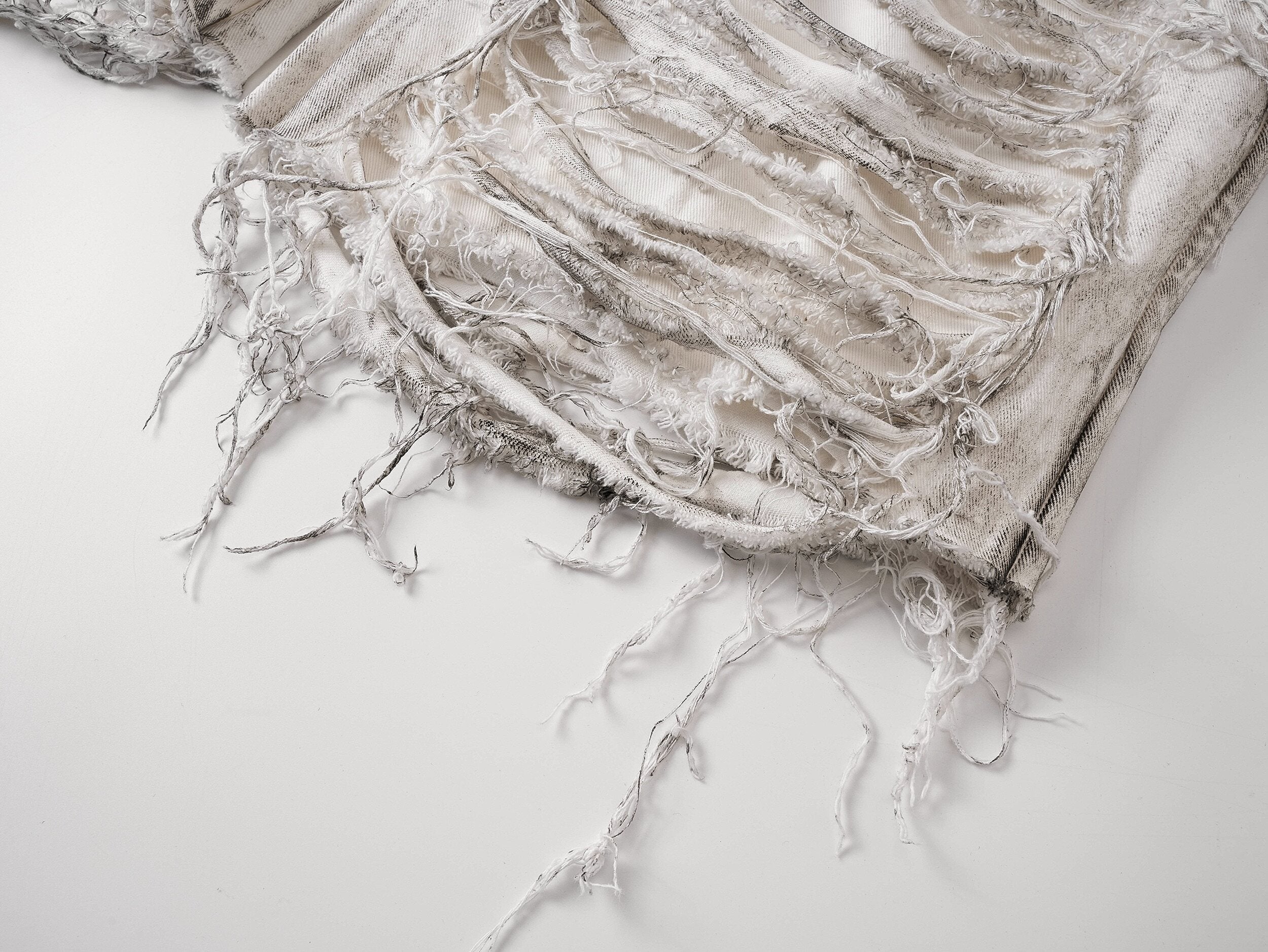 White Distressed Waxed Cropped Wide Leg Pants