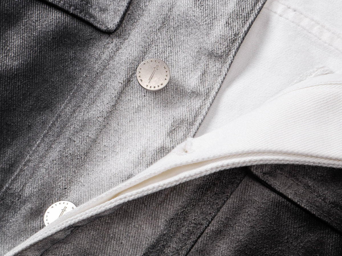 Splatter Distressed Patchwork Croc Leather Jacket, Mixed-Leather Denim Outerwear