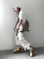 White Distressed Waxed Cropped Wide Leg Pants