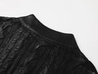 Waxed Cable Knit Sweater, Knit Outer Top with Multi-Zipper Design