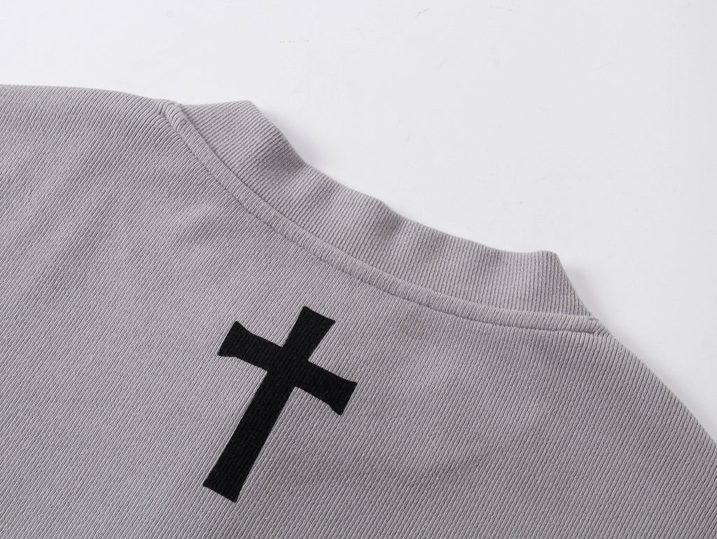 Printed Henley‑Collar Long‑Sleeve Long Polo Tee