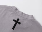 Printed Henley‑Collar Long‑Sleeve Long Polo Tee