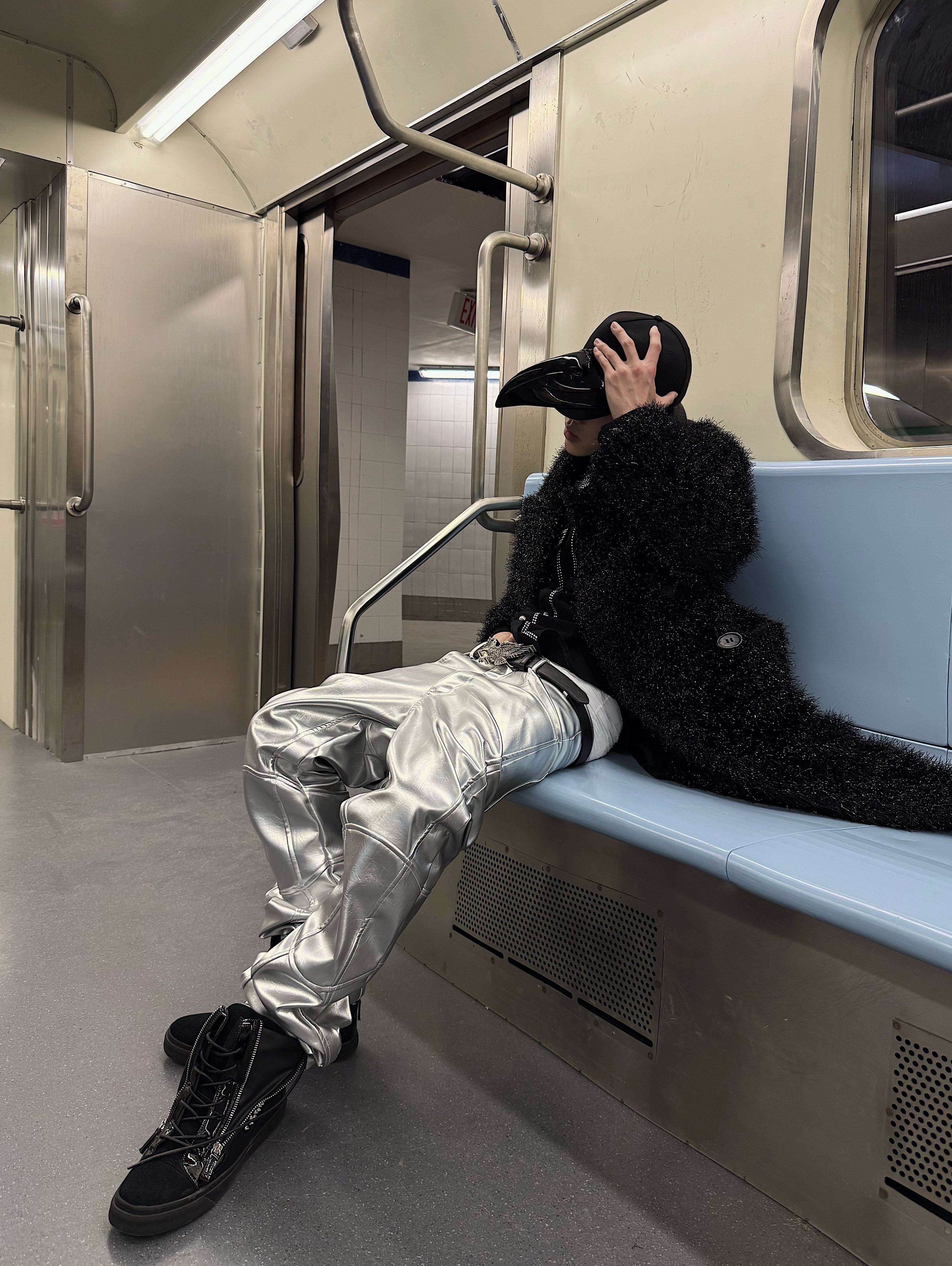 "ф" Silver Liquid Leather Pants