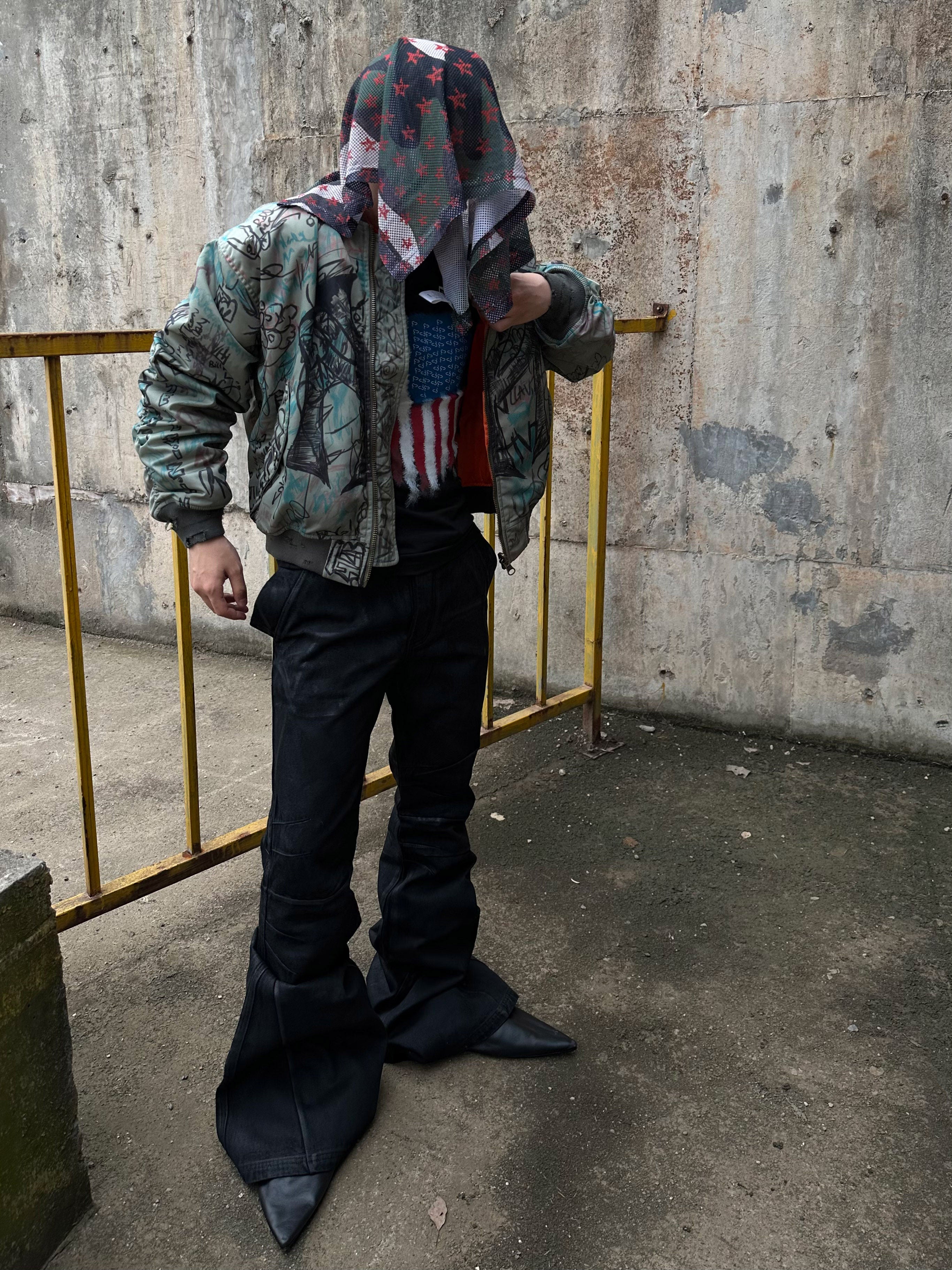 Hand-Painted Waxed Flare Pants
