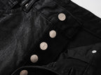 Waxed Straight-Leg Jeans with Wax Coating & Strap Details
