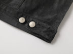 Suede Washed Distressed Jacket, Dirty Creased Denim Outerwear