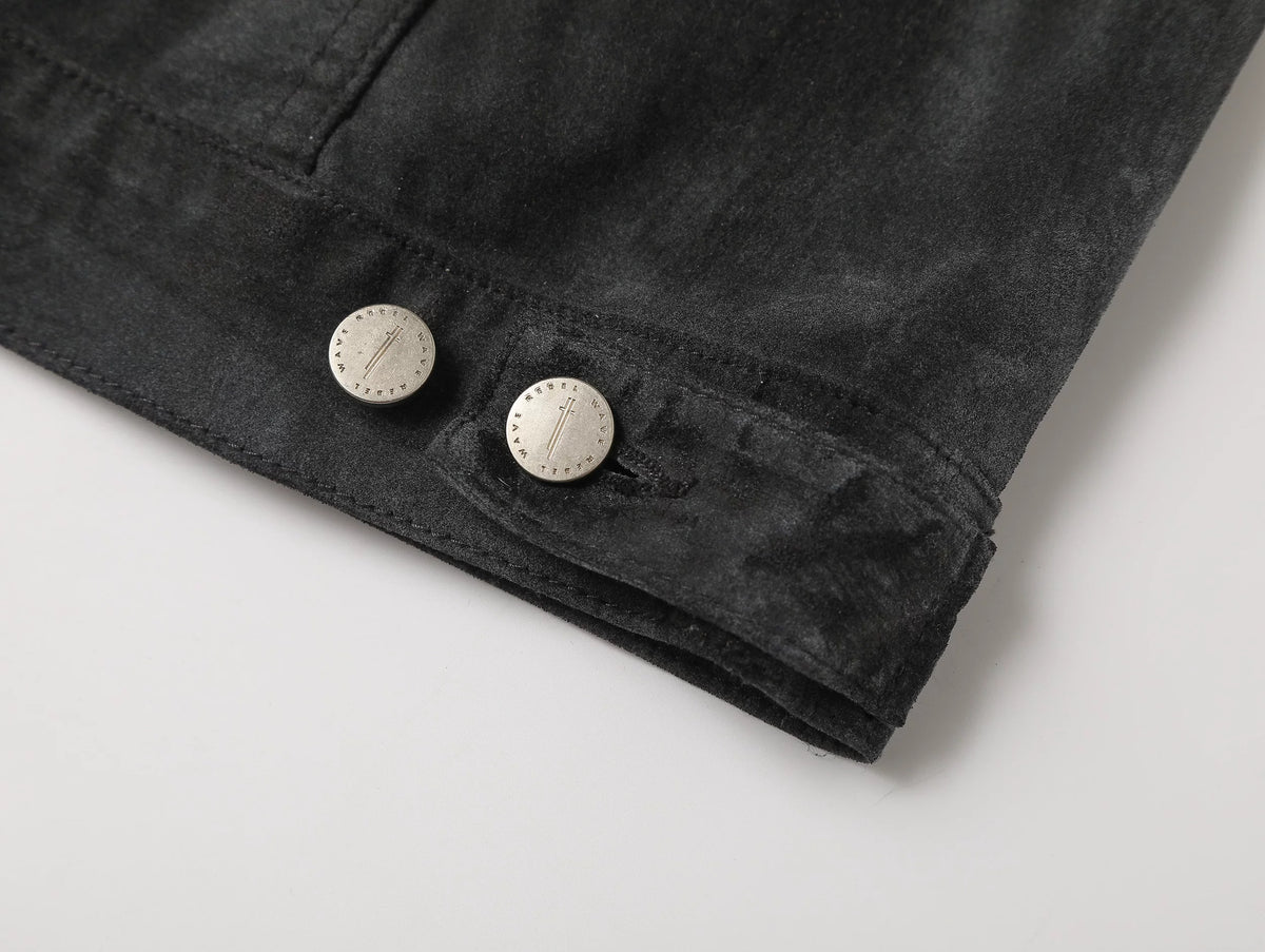 Suede Washed Distressed Jacket, Dirty Creased Denim Outerwear