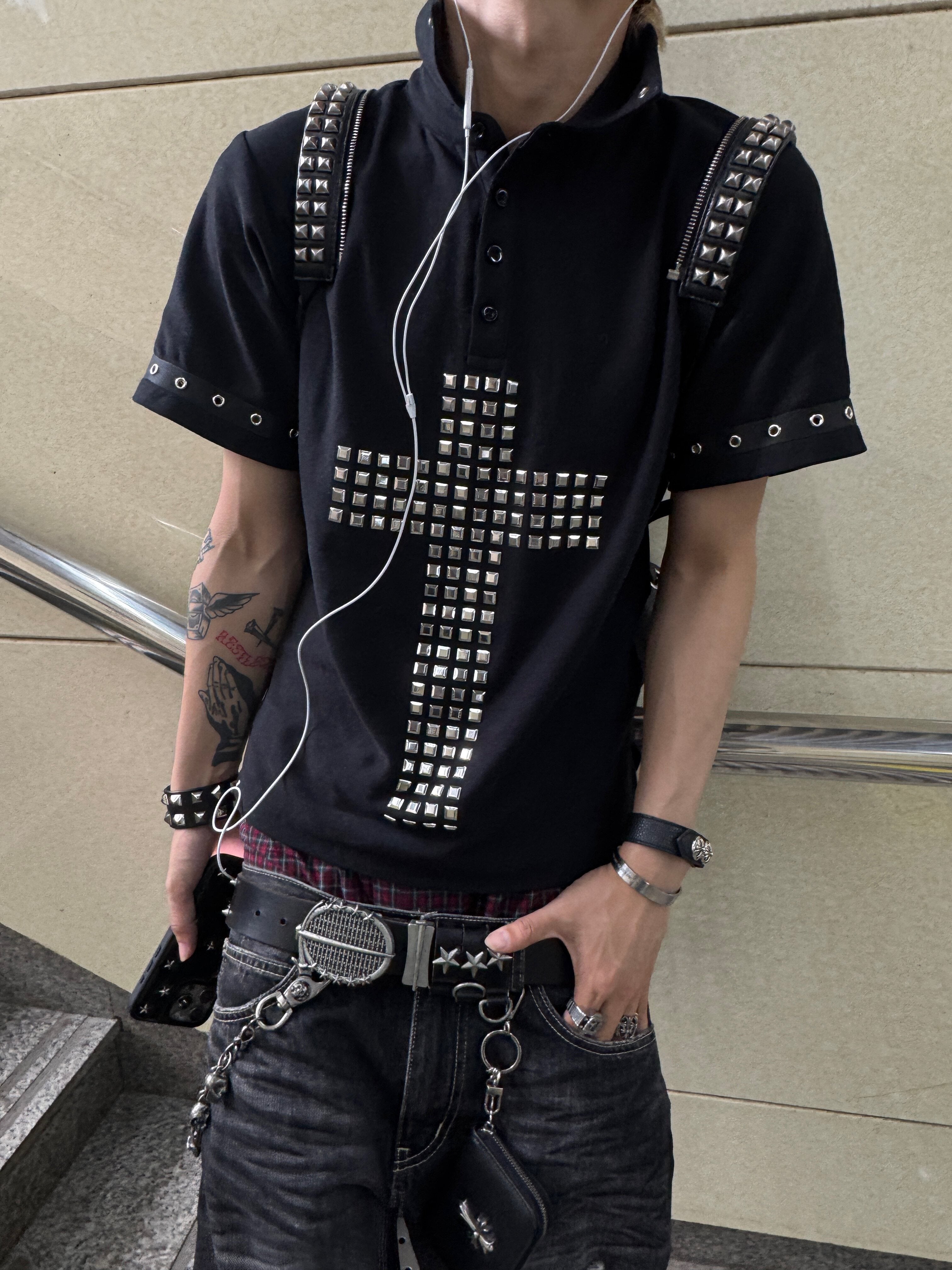 Cross Rivet Detail Polo Short Sleeve T-shirt