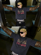 Leopard Print Washed Fake Two-Piece Long Sleeve Tee