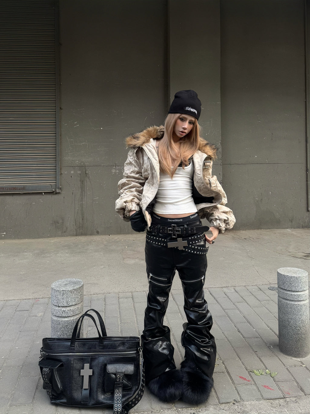 Liquid Metal Coated Wax Pants Flared Jeans