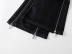 Cross‑Stitch Zip Waxed Denim Flare Pants