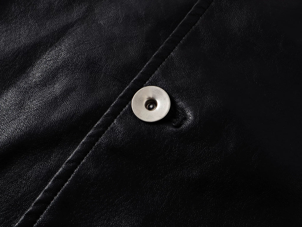 Placket Double-Breasted Stand Collar Leather Jacket