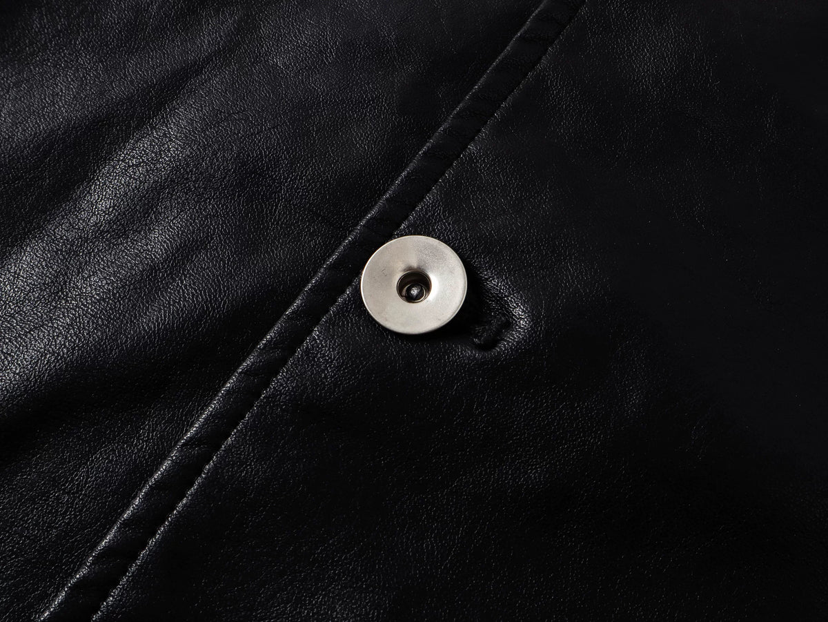 Placket Double-Breasted Stand Collar Leather Jacket