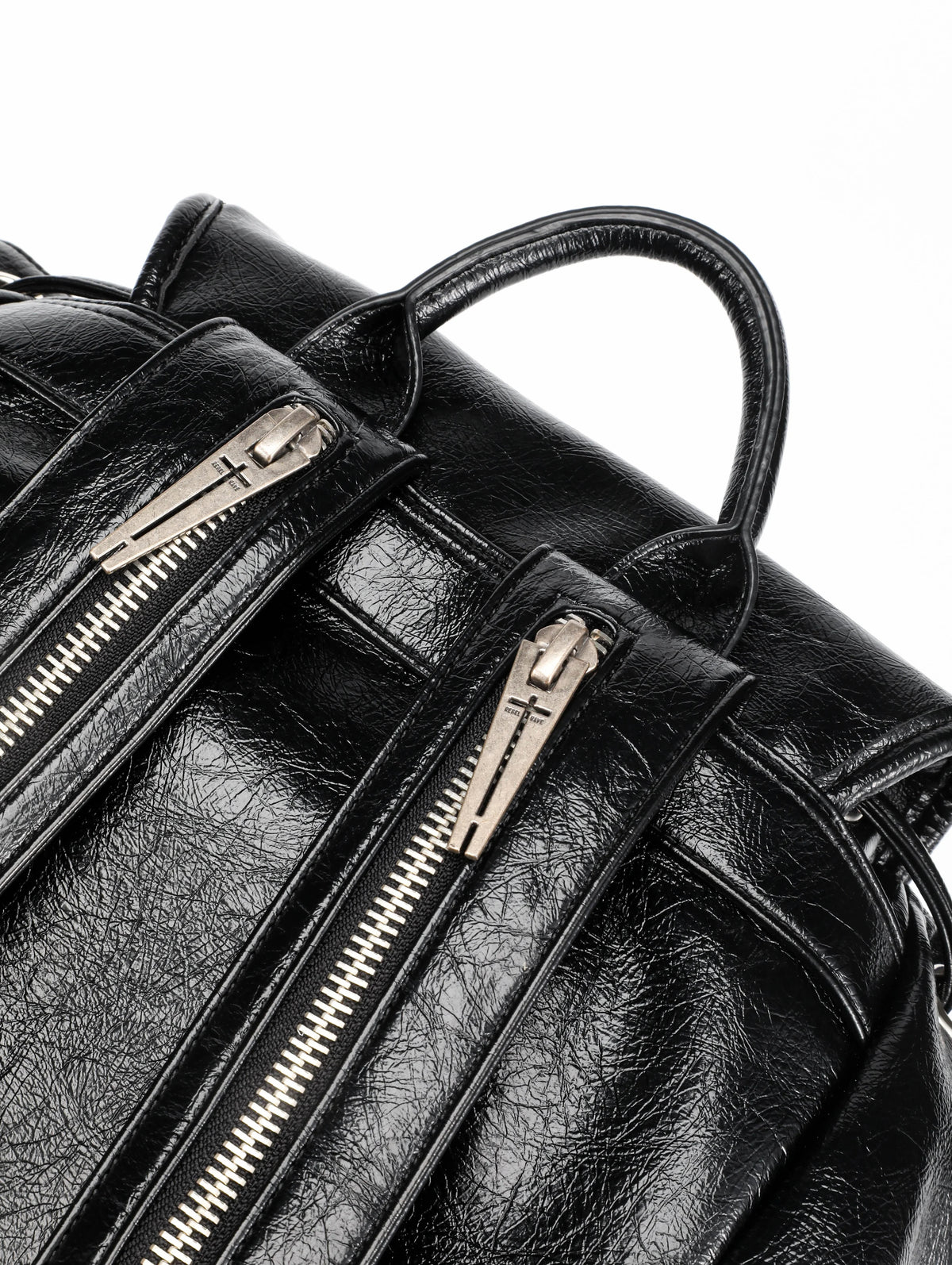 Multi-Zipper Cracked Leather Backpack, Multi-Pocket School Bag