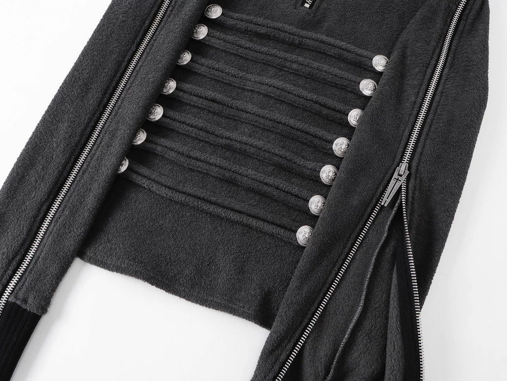 Napoleon Court Standing Collar Double-Breasted Terry Cloth Long Sleeve Jacket