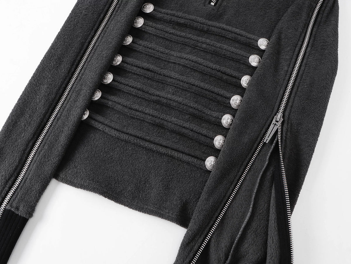 Napoleon Court Standing Collar Double-Breasted Terry Cloth Long Sleeve Jacket