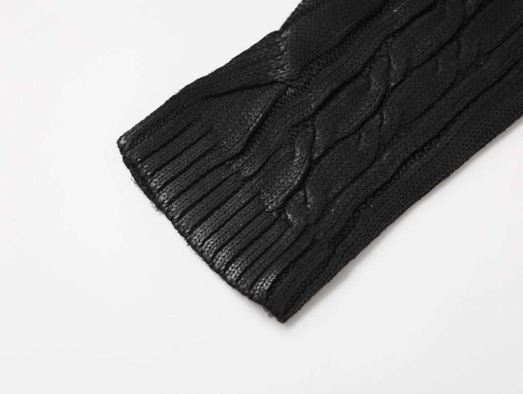 Waxed Cable Knit Sweater, Knit Outer Top with Multi-Zipper Design