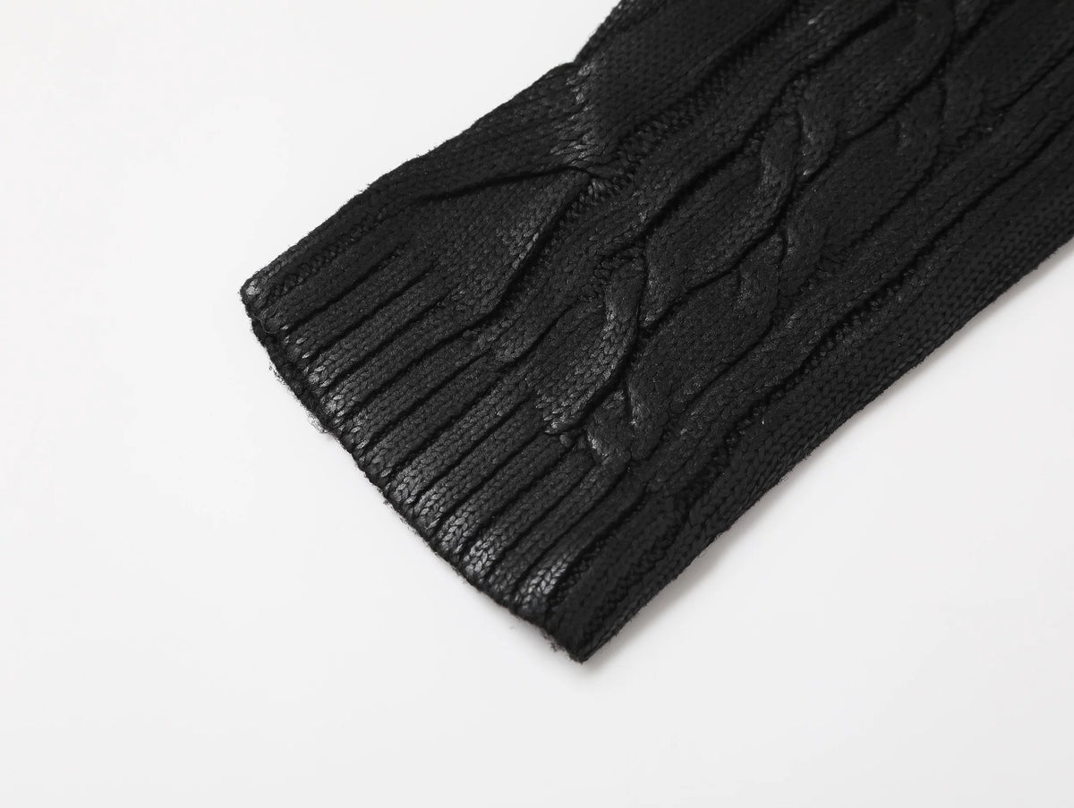 Waxed Cable Knit Sweater, Knit Outer Top with Multi-Zipper Design