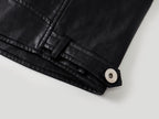 Placket Double-Breasted Stand Collar Leather Jacket