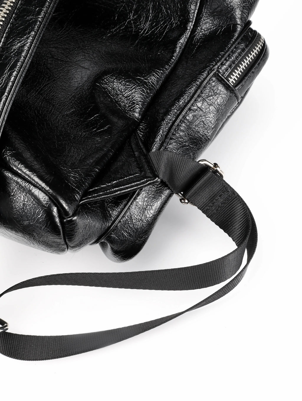 Multi-Zipper Cracked Leather Backpack, Multi-Pocket School Bag