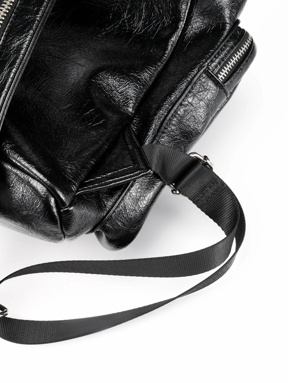 Multi-Zipper Cracked Leather Backpack, Multi-Pocket School Bag