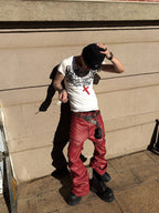Liquid Metal Red Coated Waxed Flared Jeans