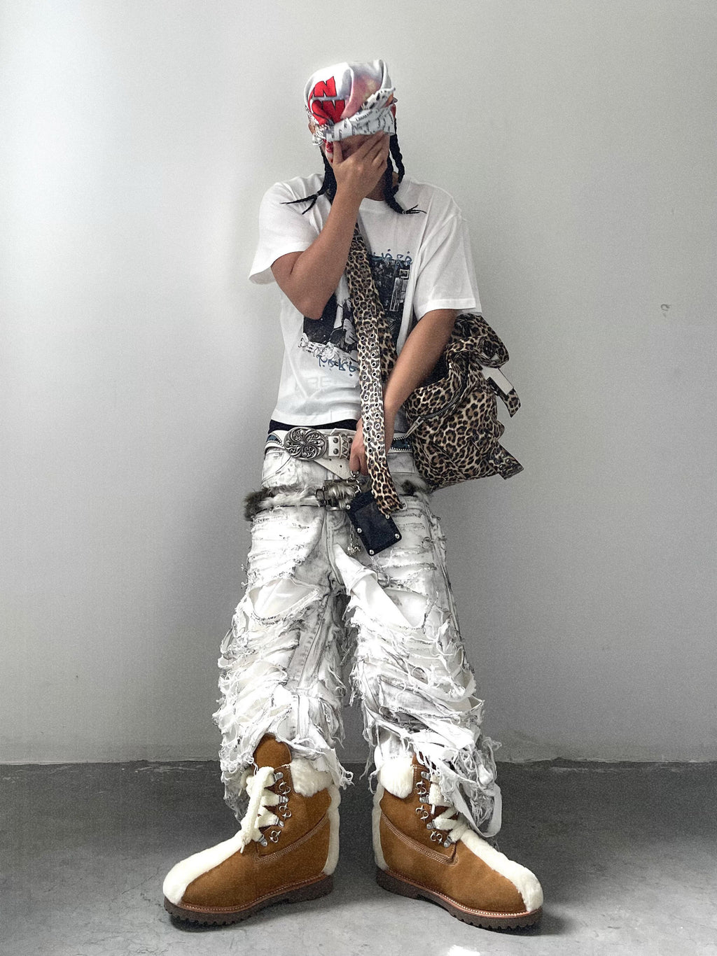 White Distressed Waxed Cropped Wide Leg Pants