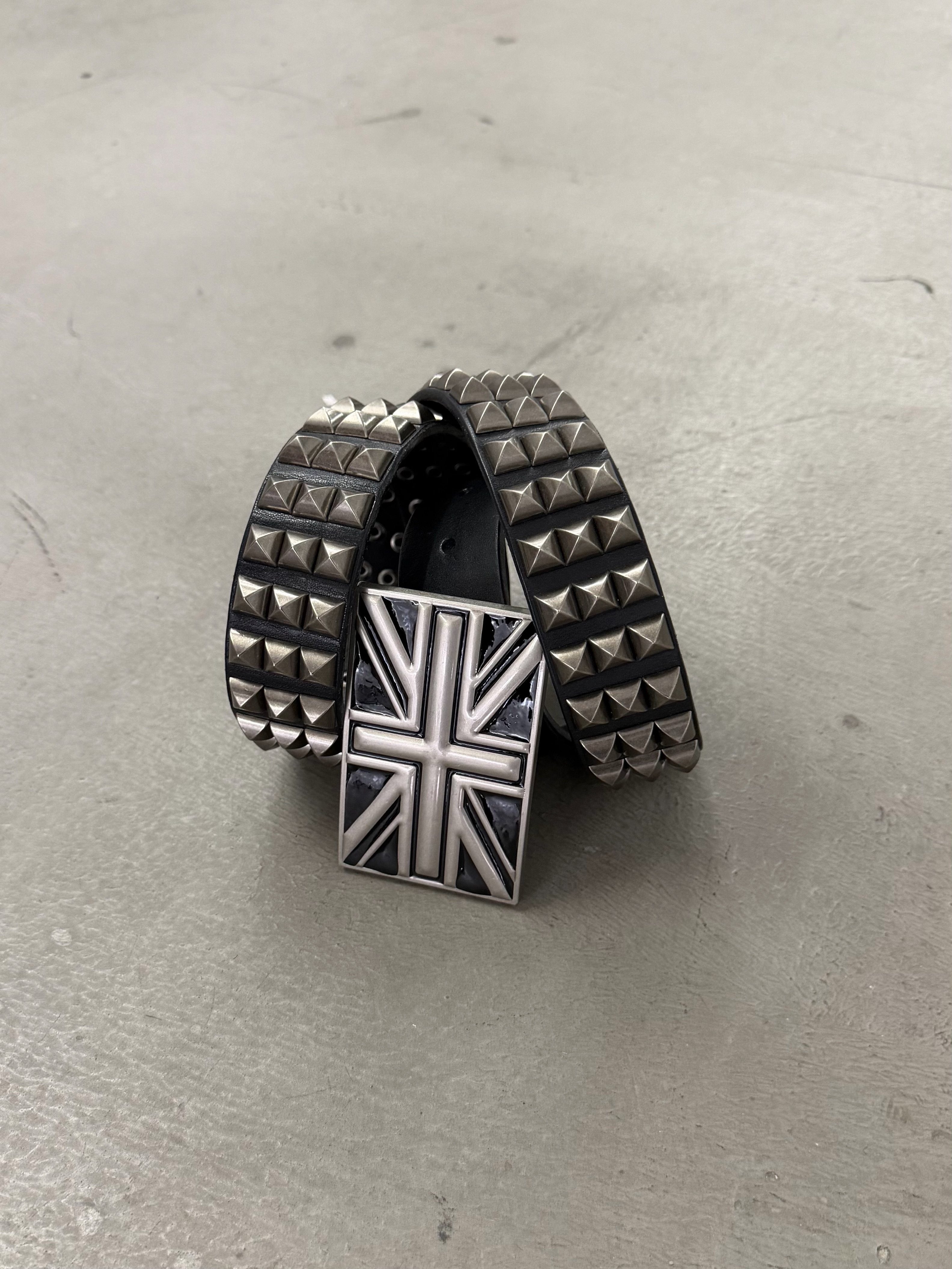 Flag Studded Top-Grain Cowhide Leather Belt